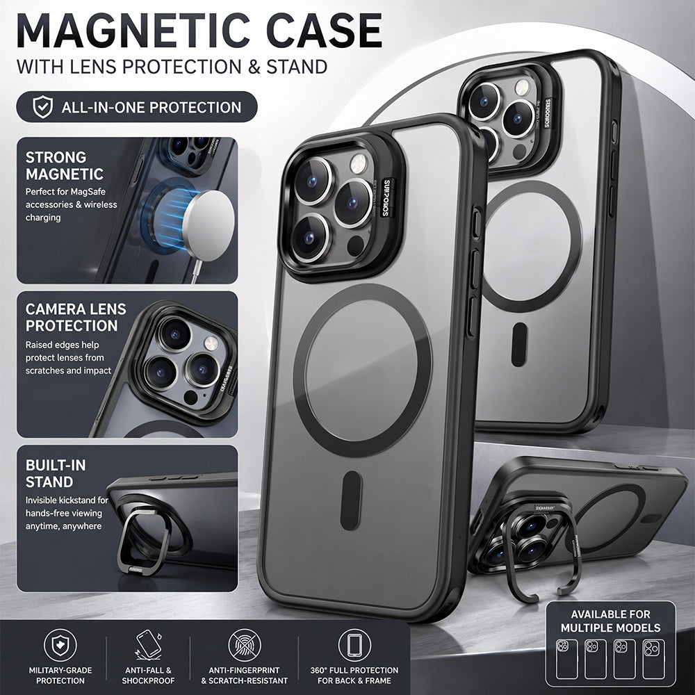 Magnetic Phone Case with Camera Protection & Built-In Stand