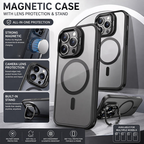 Magnetic Phone Case with Camera Protection & Built-In Stand