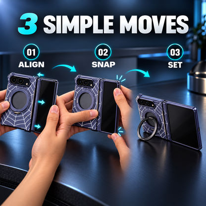 🕸️ Spiderweb Foldable Phone Case Compatible with iPhone Duo – Rotating Ring Grip & Hands-Free Stand 📱✨