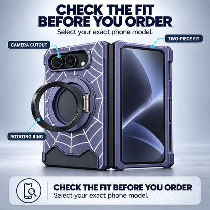 🕸️ Spiderweb Foldable Phone Case Compatible with iPhone Duo – Rotating Ring Grip & Hands-Free Stand 📱✨