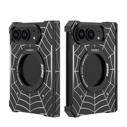 🕸️ Spiderweb Foldable Phone Case Compatible with iPhone Duo – Rotating Ring Grip & Hands-Free Stand 📱✨
