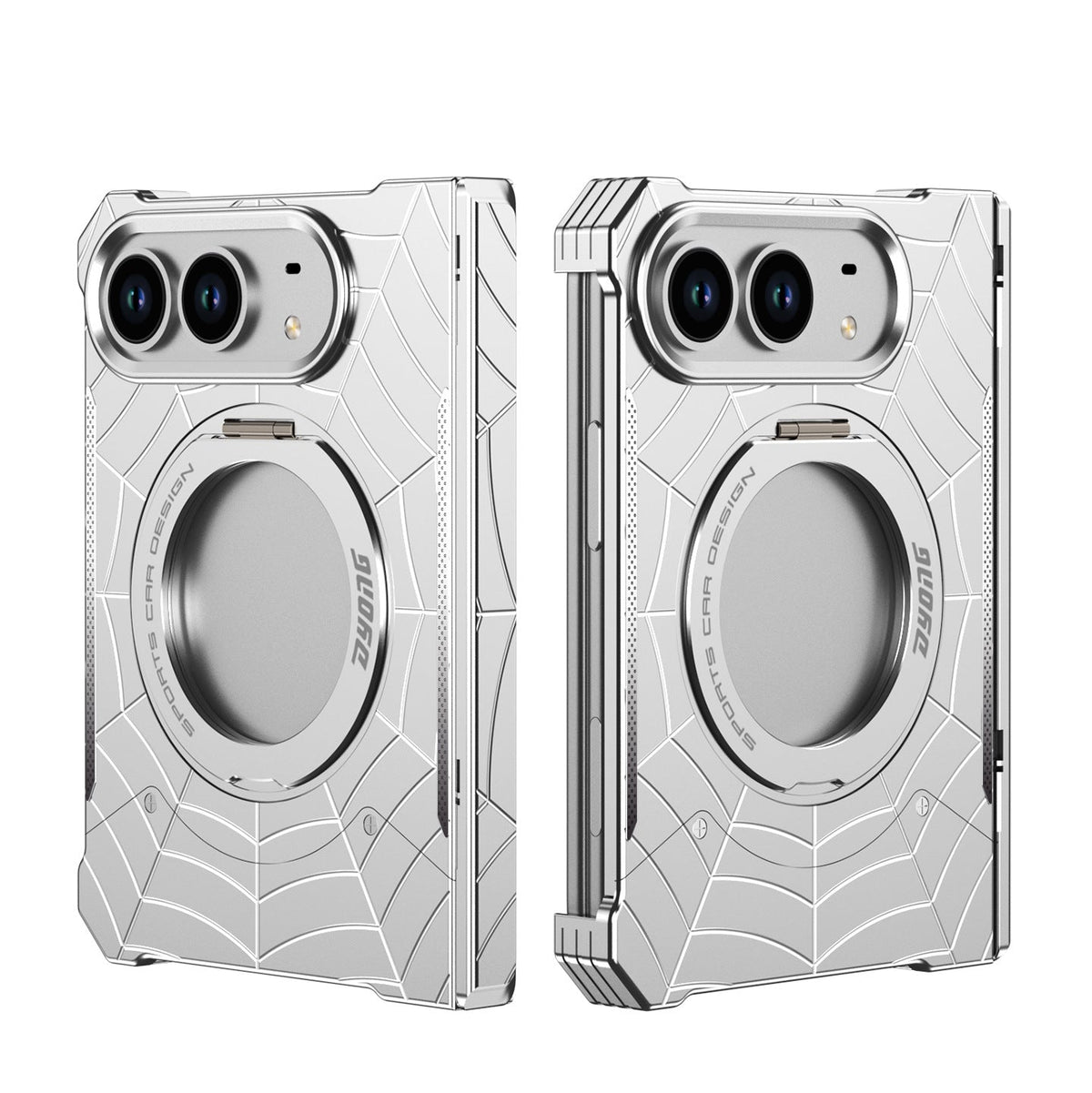 🕸️ Spiderweb Foldable Phone Case Compatible with iPhone Duo – Rotating Ring Grip & Hands-Free Stand 📱✨