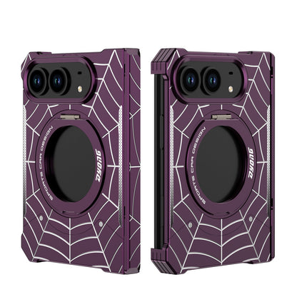 🕸️ Spiderweb Foldable Phone Case Compatible with iPhone Duo – Rotating Ring Grip & Hands-Free Stand 📱✨