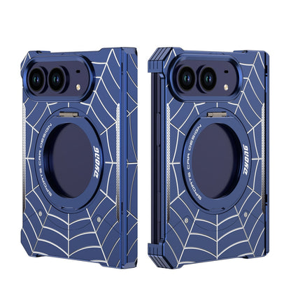 🕸️ Spiderweb Foldable Phone Case Compatible with iPhone Duo – Rotating Ring Grip & Hands-Free Stand 📱✨