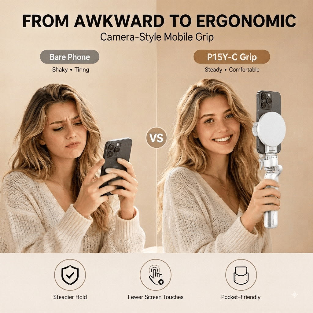 📸 WONEW Z3 Magnetic Selfie Stick Tripod – Zoomable Mini Palm Grip with Focus Adjustment Dial, 360° Rotation Stand, Bluetooth Remote & Universal MagSafe Phone Mount for Travel & Vlogging