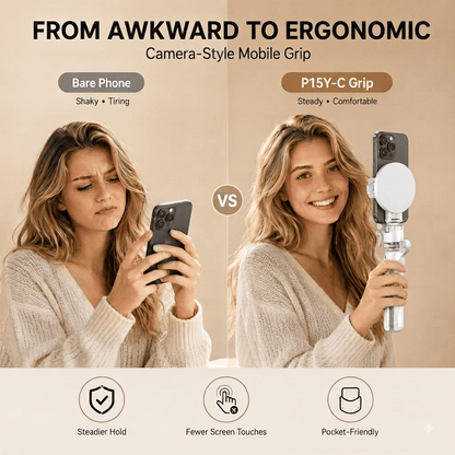 📸 WONEW Z3 Magnetic Selfie Stick Tripod – Zoomable Mini Palm Grip with Focus Adjustment Dial, 360° Rotation Stand, Bluetooth Remote & Universal MagSafe Phone Mount for Travel & Vlogging
